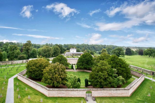 The walled garden at Oldbridge House Aerial photograph of the walled garden of Oldbridge House