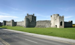 The walls of Trim Castle with the Barbican Gate
