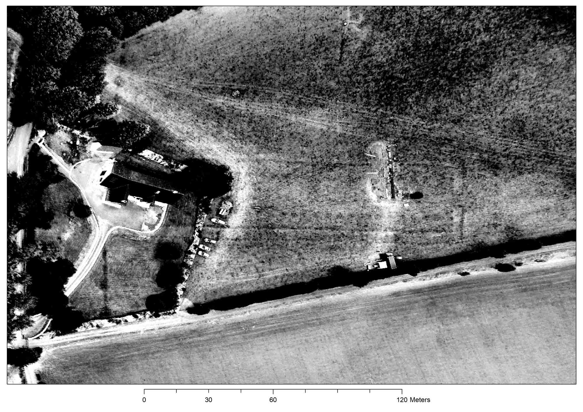 High-contrast image of the Great Rectangular Palisade Enclosure,