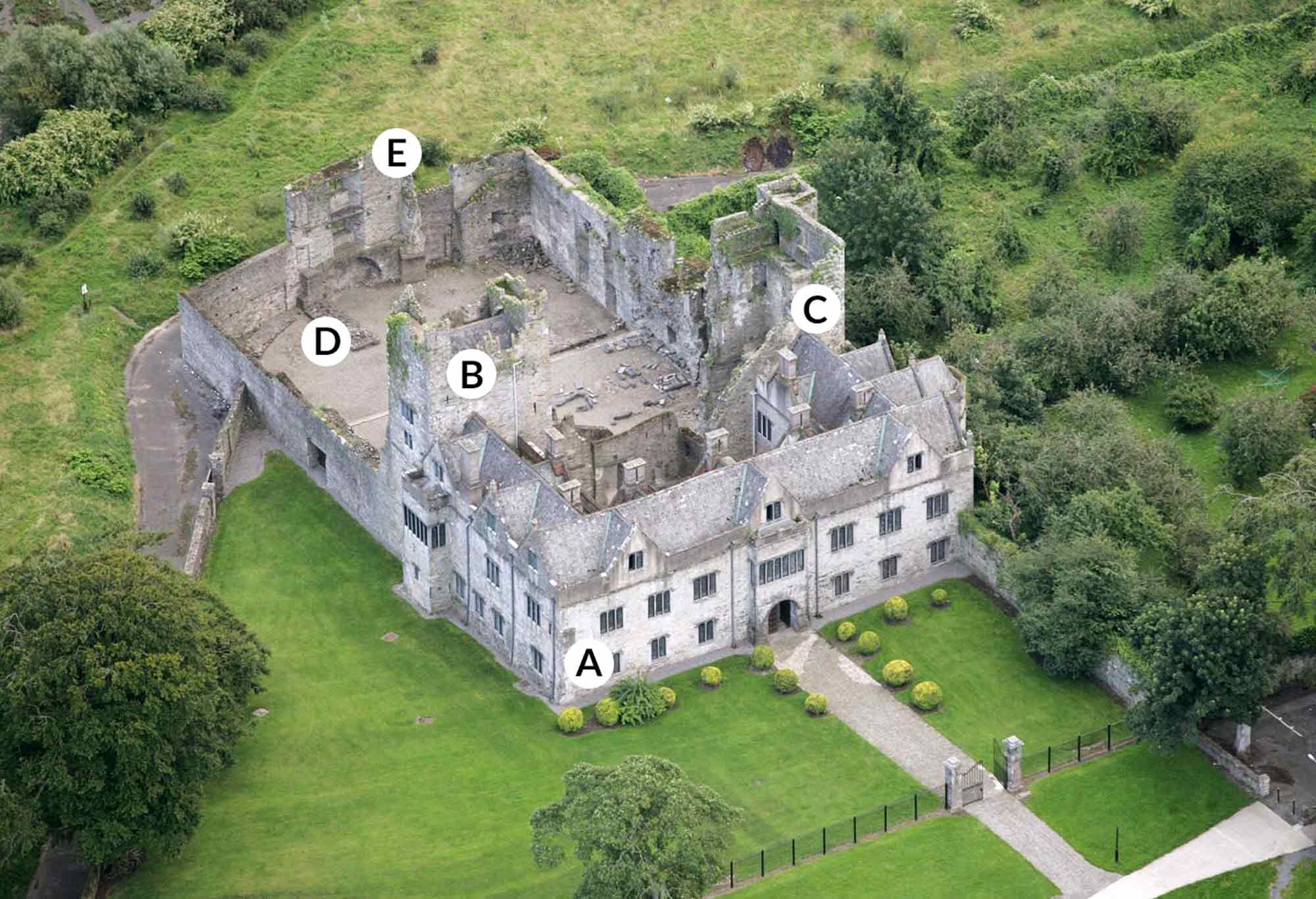 Aerial view of Ormond Castle from the North-East.