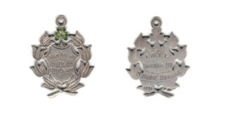 A medal presented to Mary Bourke-Dowling in December 1911 by the Irish Women’s Franchise League