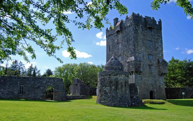 Showing the tower house, watch tower and banqueting hall