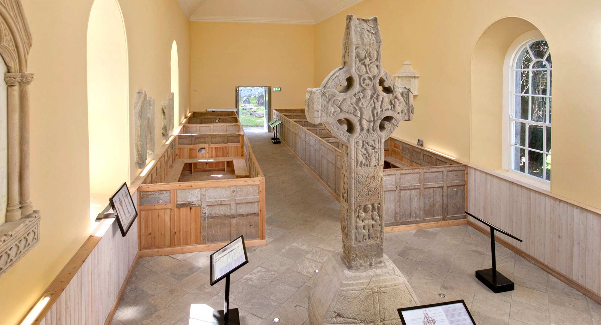 High cross inside Durrow Church. © Photographic Archive, National Monuments Service, Government of Ireland.
