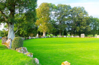 Green grass surrounds a stone circle