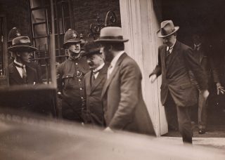Arthur Griffith and Michael Collins emerge from 10 Downing Street on 11 October 1921, the first day of the Treaty negotiations. National Library of Ireland. NPA/MKN33