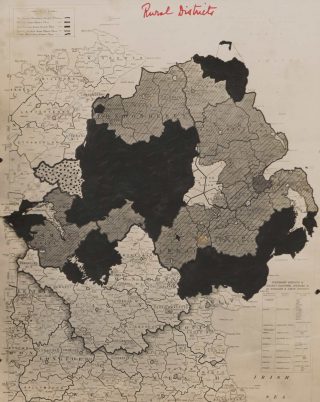 This map, from Robert Barton’s papers, indicates the political geography of north-east Ulster. It displays areas with populations that, the negotiators argued, would be in favour of, or opposed to, partition, delineated according to local government districts. National Archives. PRIV1093/8/1