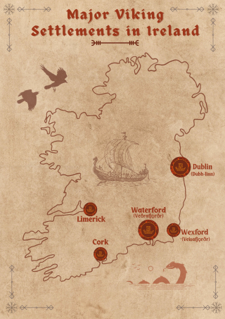 Illustration of major Viking settlements in Ireland