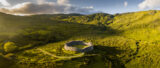 aerial view of the circular stone fort, and the surrounding valley
