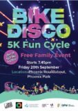 poster advertising the free family bike disco in the phoenix park on September 20th at 7:45pm for culture night