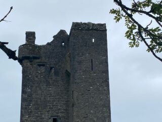 A close-up of the top exterior section of the castle