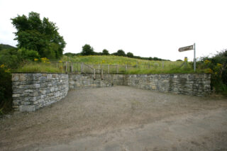 wooden steps leading into the fields of Cush Earthworks