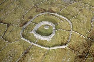 closer aerial view of the ringfort, which looks like 2 forts circling around each other