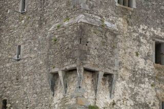 a close-up of a feature on the exterior castle walls