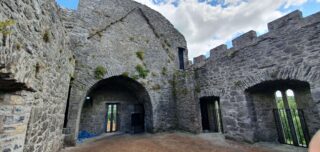 interior stone walls of the castle, which is now roofless