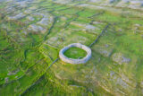 aerial view of the stone ringfort within the surrounding field landscape