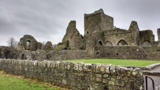 close-up view of the stone abbey