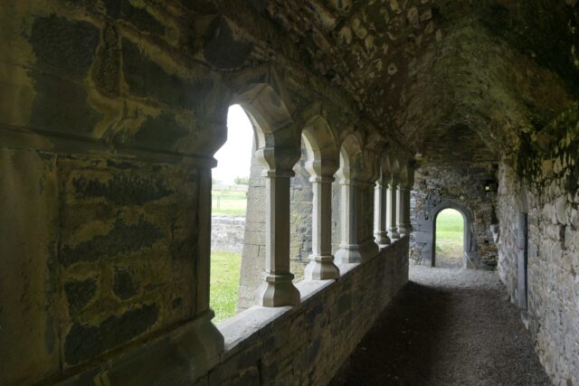 The corridor of the cloisters overlooking the courtyard