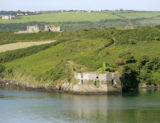 long view of James Fort, looking at the protective wall by the sea, and further in-land to the pentagonal fort.