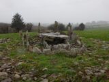 a low to the ground stone tomb that is surrounded by standing stones