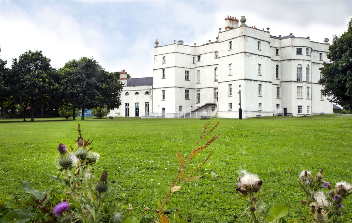 Rathfarnham Castle with a grassy green in front