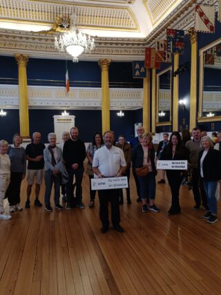 A tour stands in st. Patrick's hall