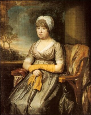 A portrait painting of a woman sitting in a chair