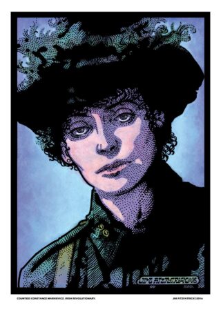 coloured drawing of Constance Markievicz, wearing her cumann na mban uniform