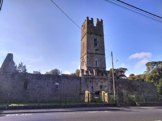 view of the friary tower from the roadside