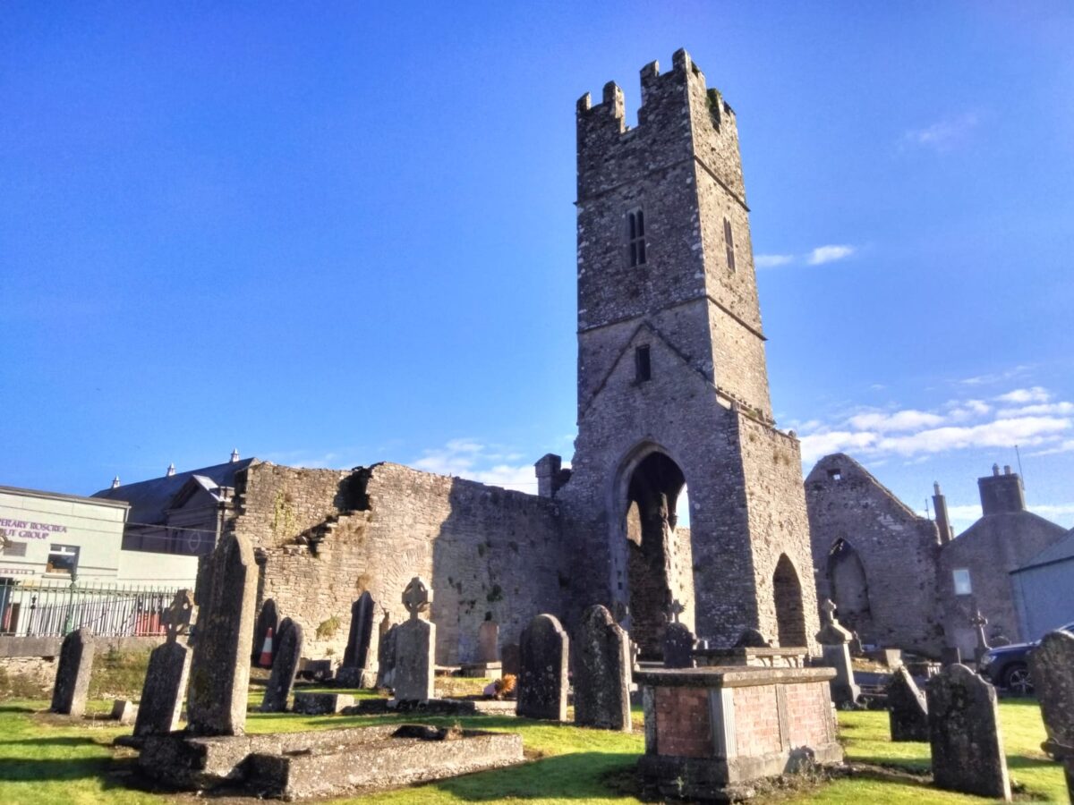 the friary ruins within the graveyard grounds