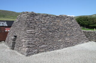 view of the boat-shaped corbelled stone building