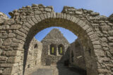 view from the archway that looks to the front wall of the church, which contains two slits for windows