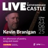 Poster for Live at Rathfarnham Castle Event 21 June 2025 with image of Kevin Branigan