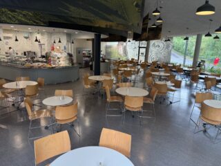 View of dining room and counter