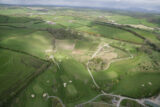 an aerial view of the motte and bailey earthwork