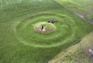 aerial view of the mound in the field