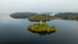 aerial view of the castle on a small island