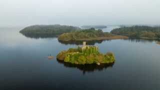 aerial view of the castle on a small island
