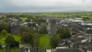 aerial view of the castle and the surrounding town