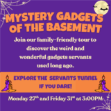 A purple and orange coloured poster advertising an event.