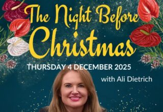 A lady with her floral Christmas arrangement