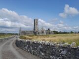 view of the ruined abbey from the roadside