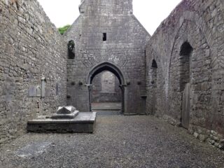 the interior roofless courtyard of the abbey