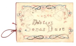 Christmas card with Nollaig Shona Duit written on it and designed with a celtic design around the border