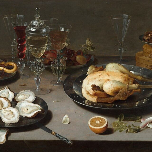 A table with plates of food