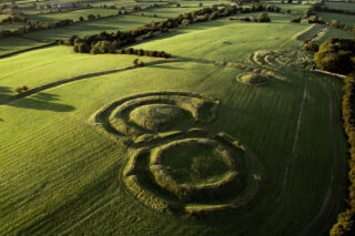 aerial view of the circular markings at the Hill of Tara