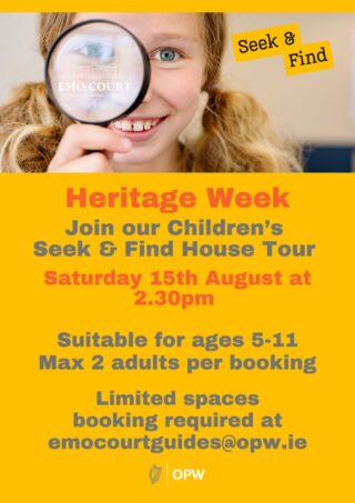 Poster for event with a girl looking through a magnifying glass
